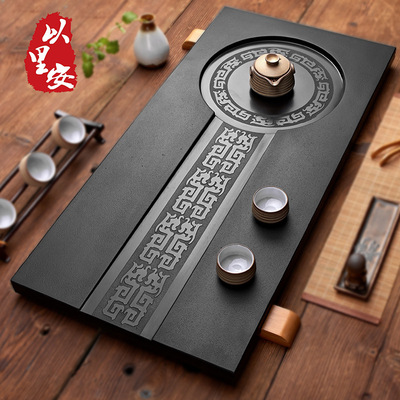乌金石茶盘 石头茶盘 天然大号黑金石茶台 石材茶盘 厂家直销