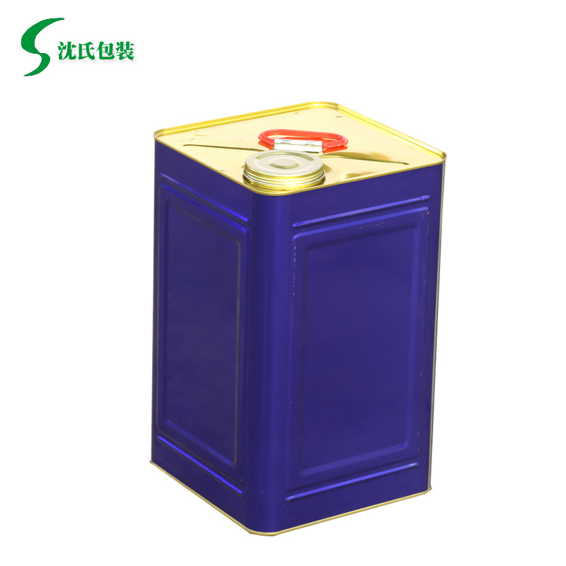 厂家批发20L蓝色方形马口铁桶铁皮汽油桶 密封金属涂料化工桶
