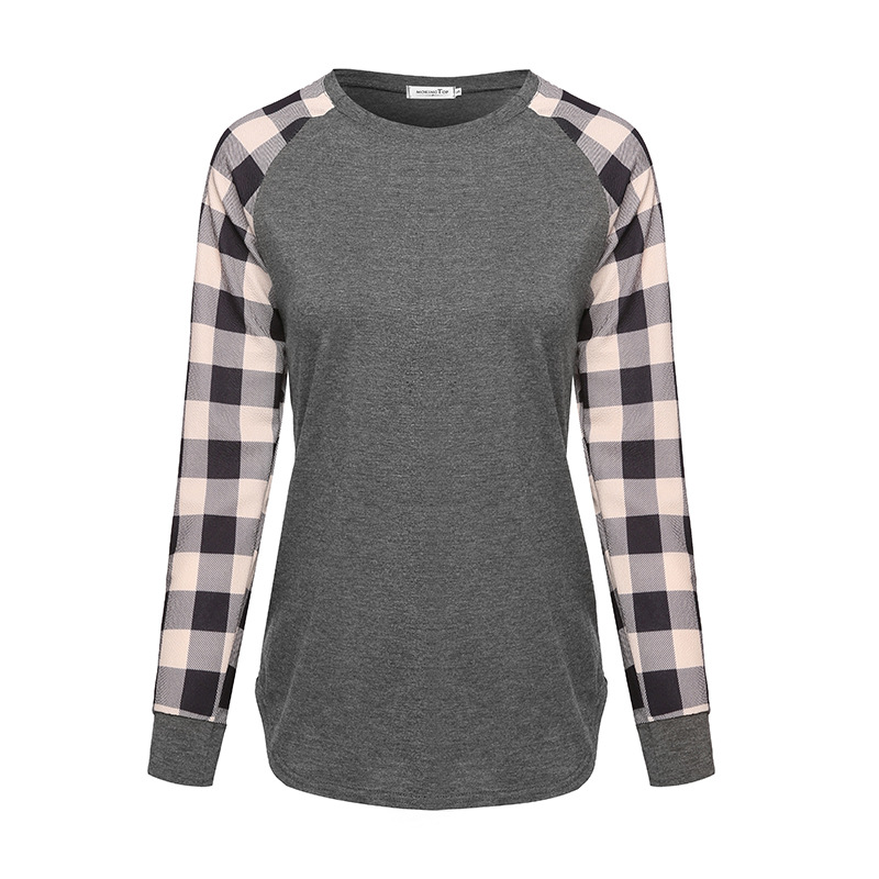 Women'S Gender Printing Design Wholesale Women'S Fashion Plaid Long Sleeve Printing T-Shirts