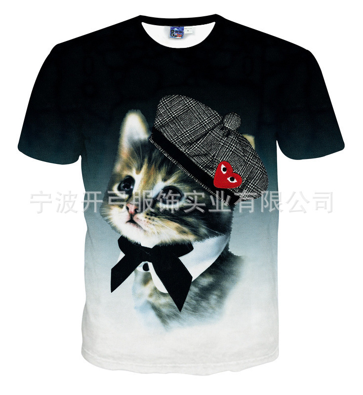 Foreign trade code cute Meow digital printing T-shirt 3D HD Avatar sublimation printing T-shirt large wholesale Foreign trade code cute Meow digital printing T-shirt 3D HD Avatar sublimation printing T-shirt large wholesale