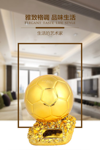 Football Ballon d'Or Trophy Replicas Resin Plating Gold Color Football Best  Player Award Trophy Men and Women Fans Home Decoration Collection