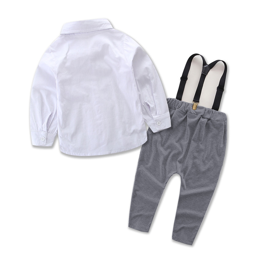 Spring and Autumn New Gentleman's Set Fashion Boys' Baby White Tie Shirt+Strap Pants_voghion.com