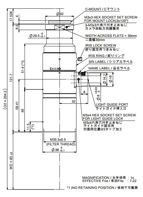 日本Moritex茉丽特远心镜头MML-SR系列 MML1-SR65DVI-18C工业镜头