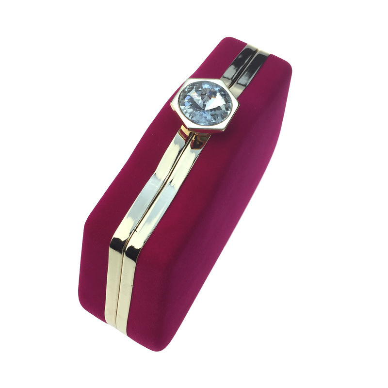 Túi clutch nữ dạ tiệc nhung hình quả bầu đính đá hộp cứng kèm dây xích — Màu đỏ, Màu đỏ rượu, Màu tím, Màu xanh lam chi tiết 10