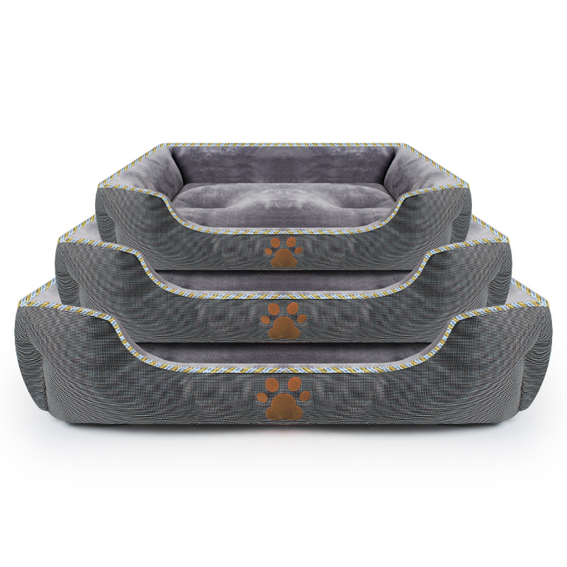 皮皮淘牛津布短毛绒脚印三件套狗窝6