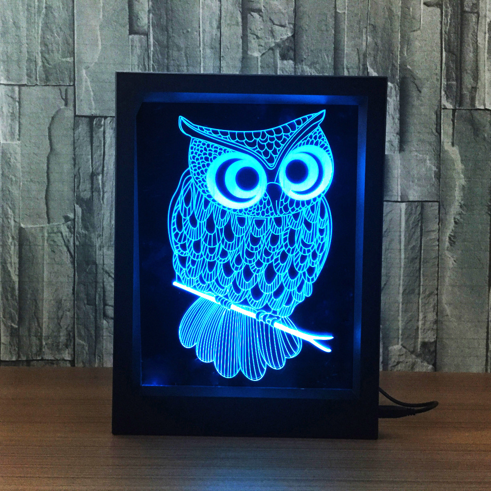 相框灯 创意3d灯 小恐龙乌龟猫头鹰海豚马头小夜灯