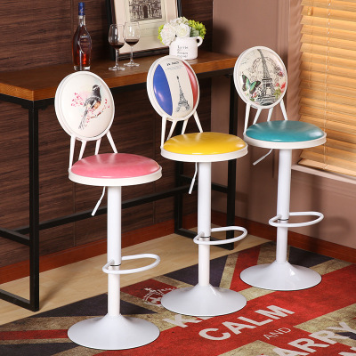 吧台椅升降旋转靠背家用餐厅酒吧休闲铁艺复古美式高脚凳子|ms