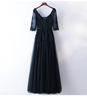 New fashion banquet autumn evening dress long black girls party host size thin long sleeved