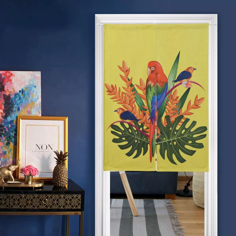 松果屋 热带植物棉麻布艺门帘窗帘风水厕所半帘隔断玄关帘