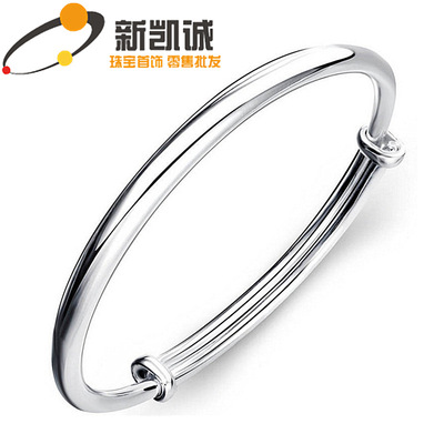 新凱誠淘寶熱賣 女 細款光面圓管 圓肚推拉銅鍍銀手镯 首飾地攤