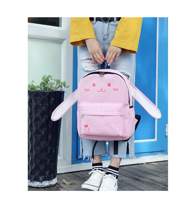 Japanese and Korean Style Canvas Backpack Womens Campus Minimalist Cute Cat Small Backpack Fashion Casual Travel Student Schoolbagpicture5
