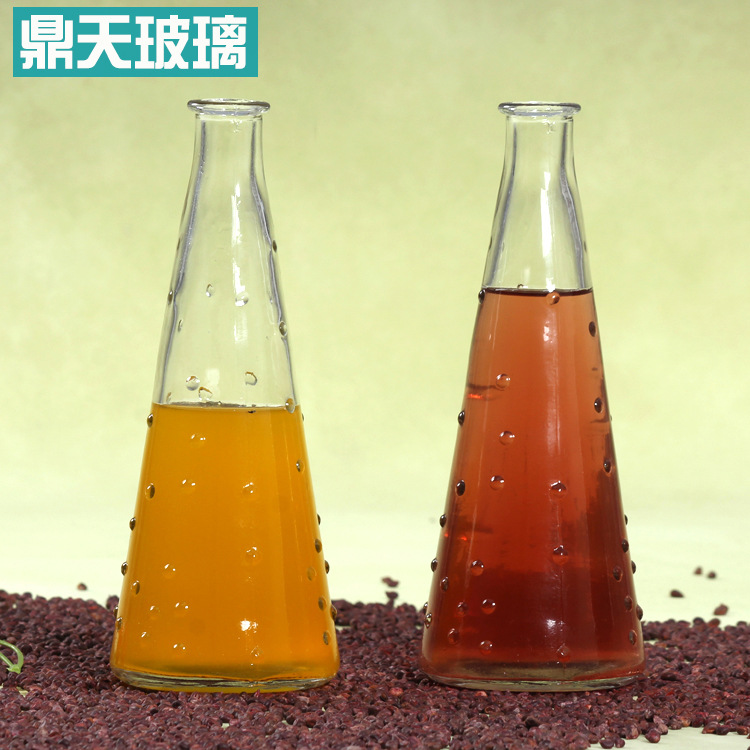 定制锥形饮料瓶冰桔柠檬茶瓶批发透明玻璃果汁瓶冷泡茶瓶