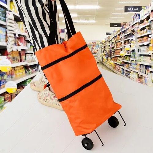 Simple and fashionable shopping bag, new camping portable hanging wheel shopping cart, climbing folding trolley, Oxford cloth
