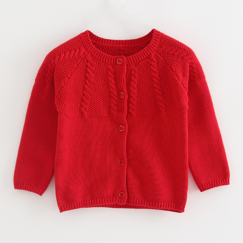 2023 niñas cuello redondo giro suéter cardigan chal algodón versátil de los niños suéter manga larga abrigo engrosado