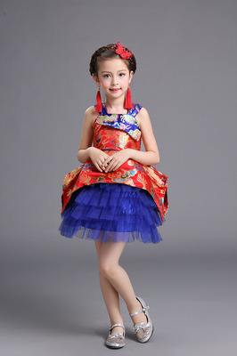 幼儿童元旦春节表演服中国风喜庆表演服女童古筝公主蓬蓬裙舞蹈服|ru