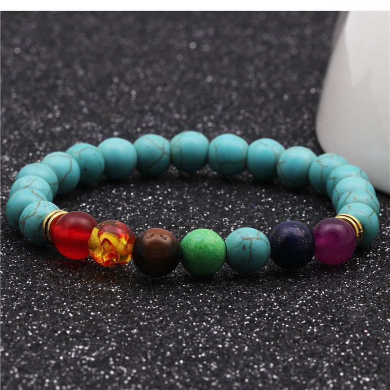 Natural chakra colorful chakra bracelet agate volcanic stone bracelet seven color 8mm yoga lotus braceletpicture12