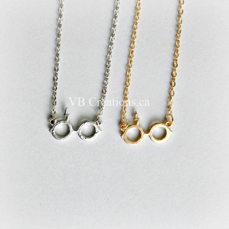 Harry Potter Glasses Necklace Deathly Hallows Pendant Necklace Gold Plated Silver Lightning Z Neckla
