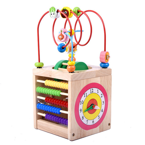 Wooden infant educational early education enlightenment toy new multi-kinetic beetle four-sided large beaded treasure chest wholesale