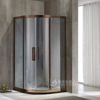 304不锈钢玫瑰金边框扇形淋浴房浴室淋雨门|ms