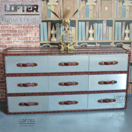 个性金属九抽餐边柜铝皮铆钉9斗边柜LOFT工业风家具酒店KTV收纳柜