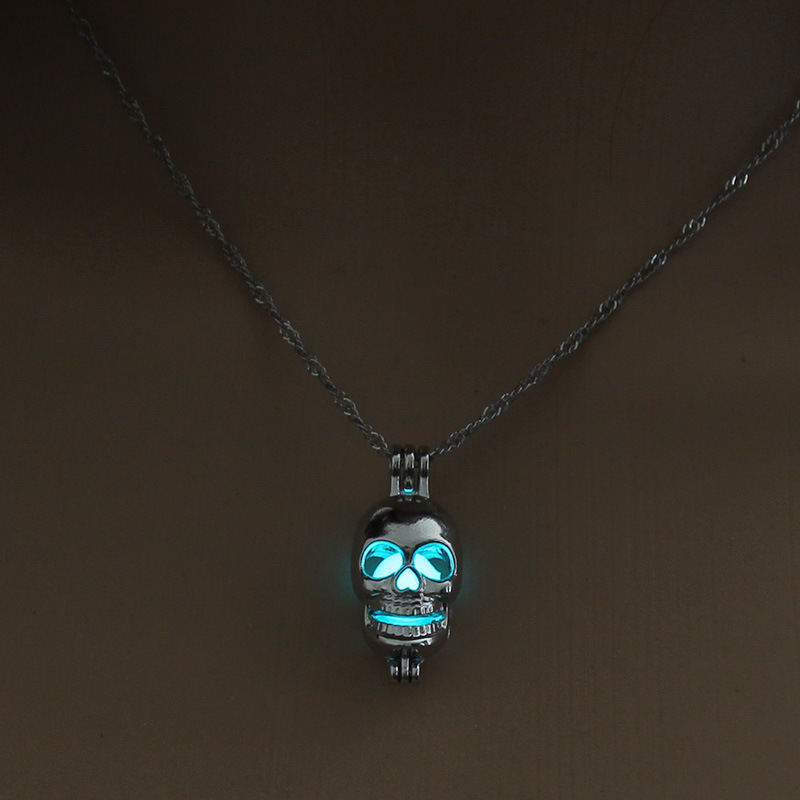 Fashion all-match hot sale luminous cage  hollow skull head pendant womenu0027s necklace