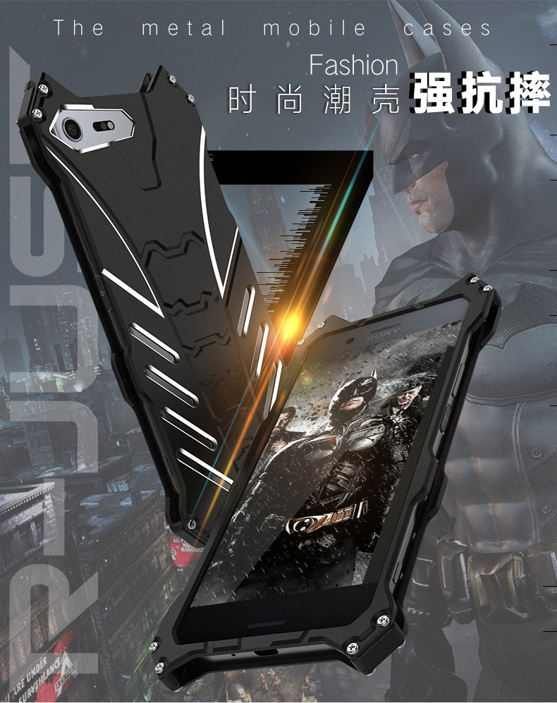 R-Just Batman Shockproof Aluminum Shell Metal Case with Custom Stent for Sony Xperia XZ Premium