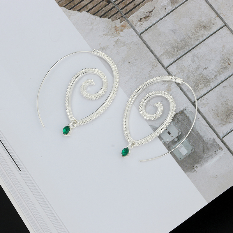 New Jewelry Trend Round Spiral Earrings Swirl Green Diamond Earrings Wholesale display picture 9