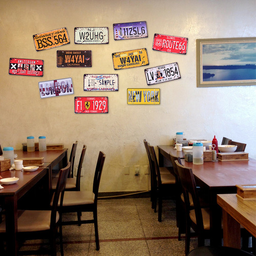 Retro old iron license plate bar cafe wall decoration creative wall shop wall decoration hanging painting