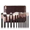 Golden brush contains rose, fuchsia eye shadow, tools set, 15 pieces