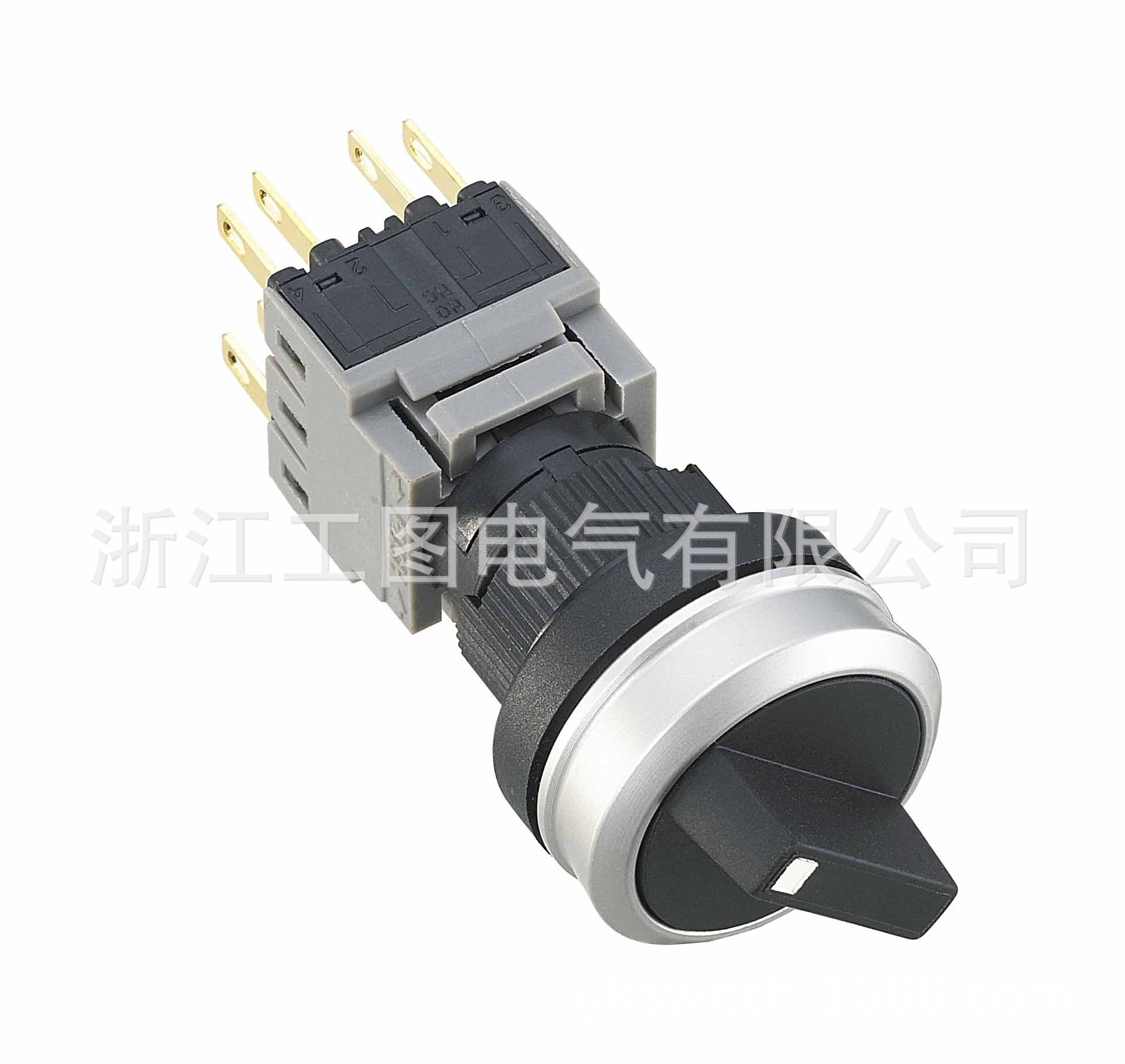 22mm 旋钮 三档左锁右自复 凸面式   IP65  1NO+1NC 分体式