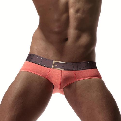 【】Men's underwear, cotton, comfortable, low-waisted, U-convex, belt briefs E-021