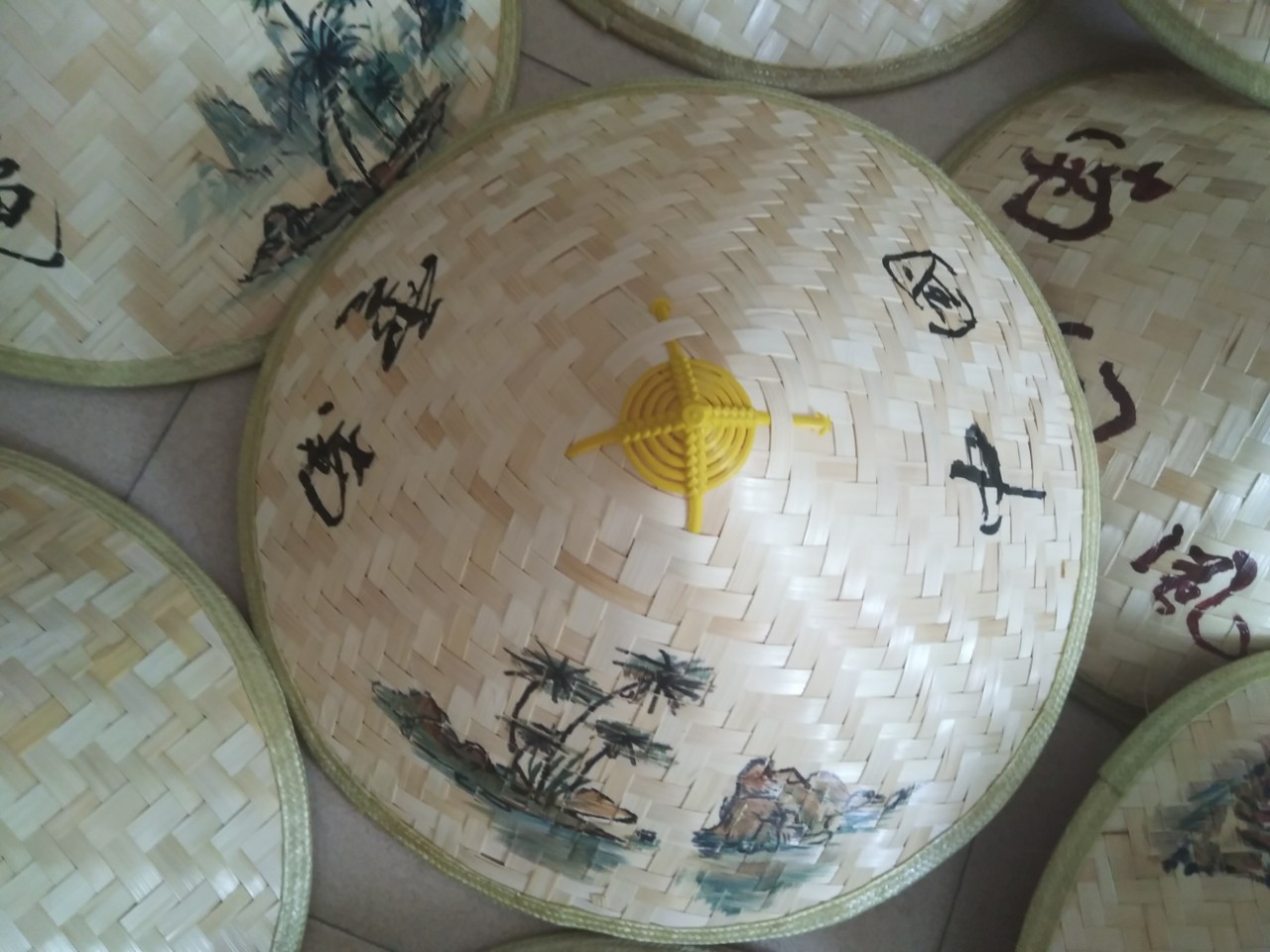 纯手工绘画写字艺术竹编斗笠定制帽子定制草帽渔夫帽帽子 男士