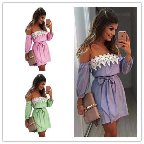 181 * классический синий 2017 Европа и США Горячая мода воротник кружева шить в тонкую полоску платье