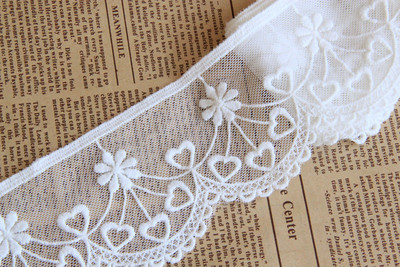 手工DIY服装辅料/日单蕾丝刺绣/雏菊心形网纱刺绣花边 宽6cm