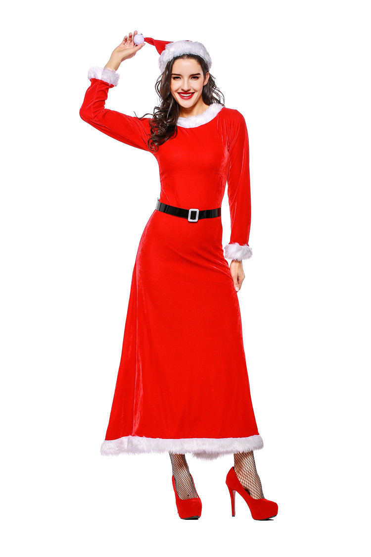 Dense Velvet Elastic Christmas Dress Costume display picture 6