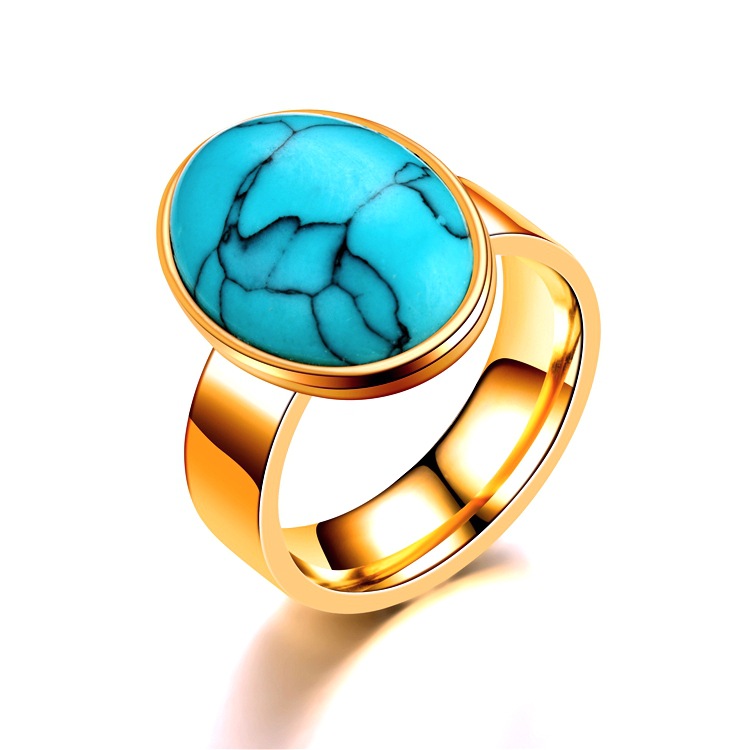 Wholesale Retro Turquoise Stainless Steel Couple Ring Nihaojewelry display picture 3