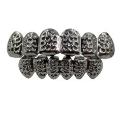 歐美熱賣嘻哈牙套 鍍金雕刻花紋金牙套萬聖節Teeth Grillz 道具
