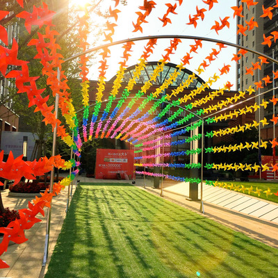 鋼絲繩風車21CM四葉七彩風車串兒童幼兒園戶外裝飾布置公園景區