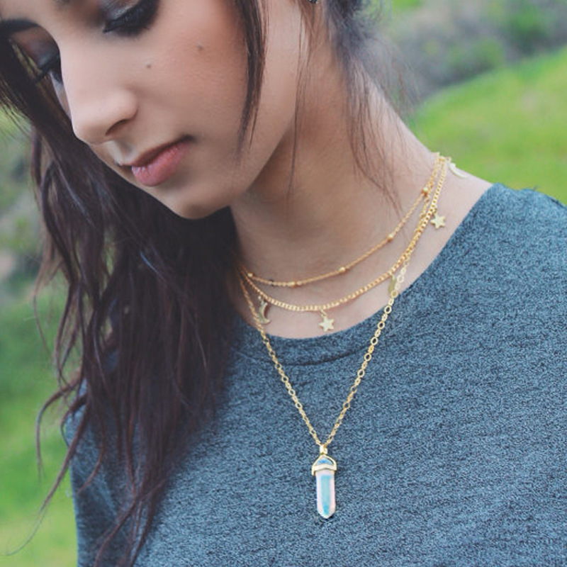 欧美外贸新品项链 复古简约 分层项链 月亮星星多层项链xl0046