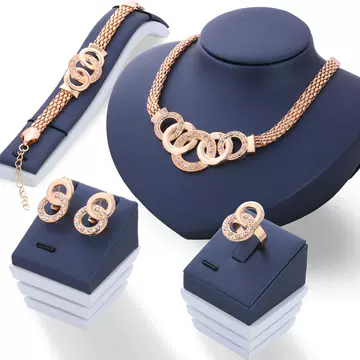 Foreign Trade Europe And The United States Jewelry Jewelry Five Ring Set Necklace Earrings Bracelet Ring Four Piece Set Factory Direct Sales - ShopShipShake
