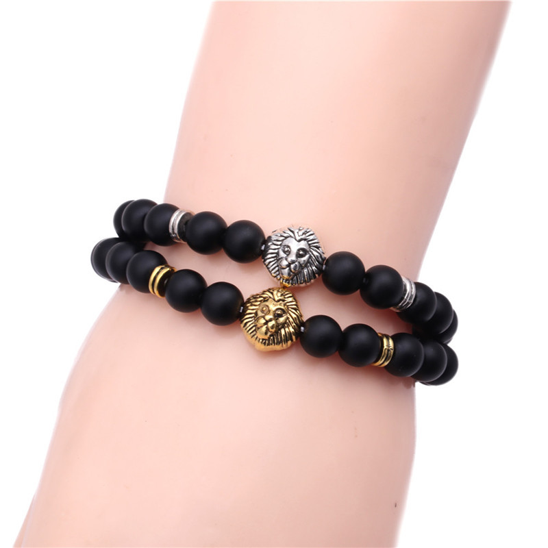 8mm Volcanic Stone Beaded Bracelet Frosted Stone Stretch Natural Stone Lion Head Bracelet Wholesale display picture 5