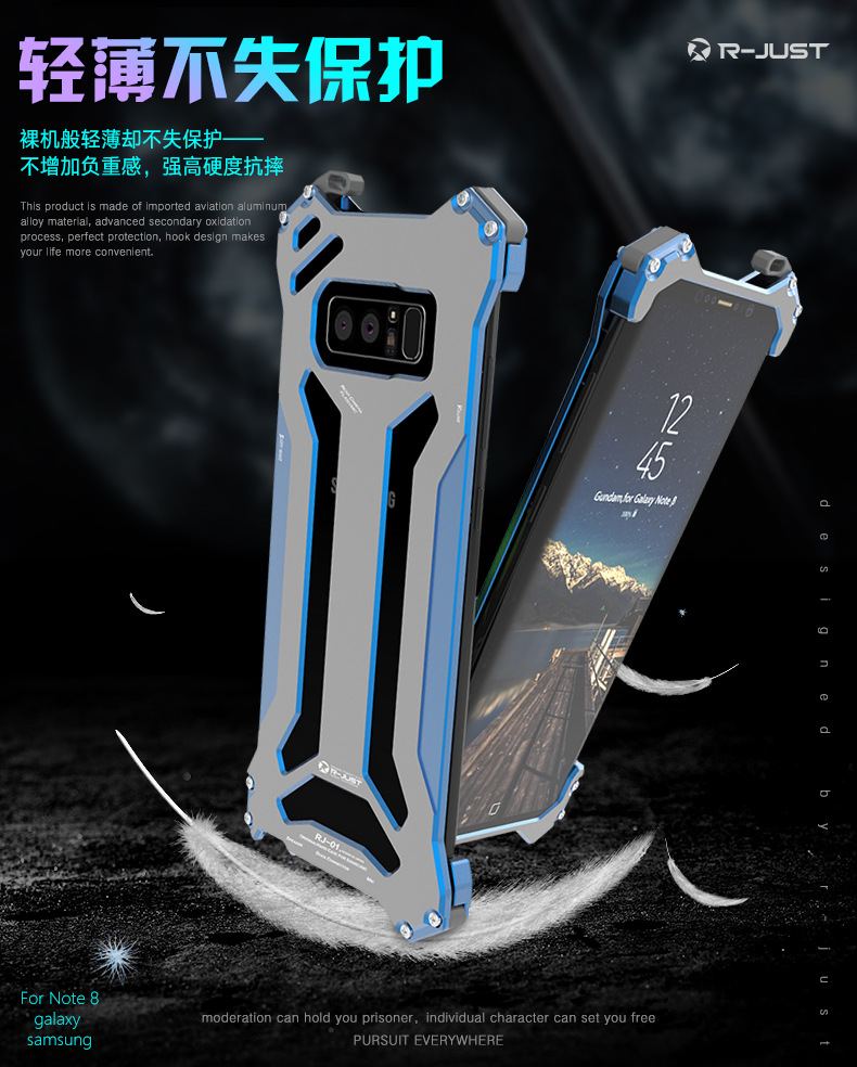 R-Just Gundam Aerospace Aluminum Contrast Color Shockproof Metal Shell Outdoor Protection Case for Samsung Galaxy Note 8