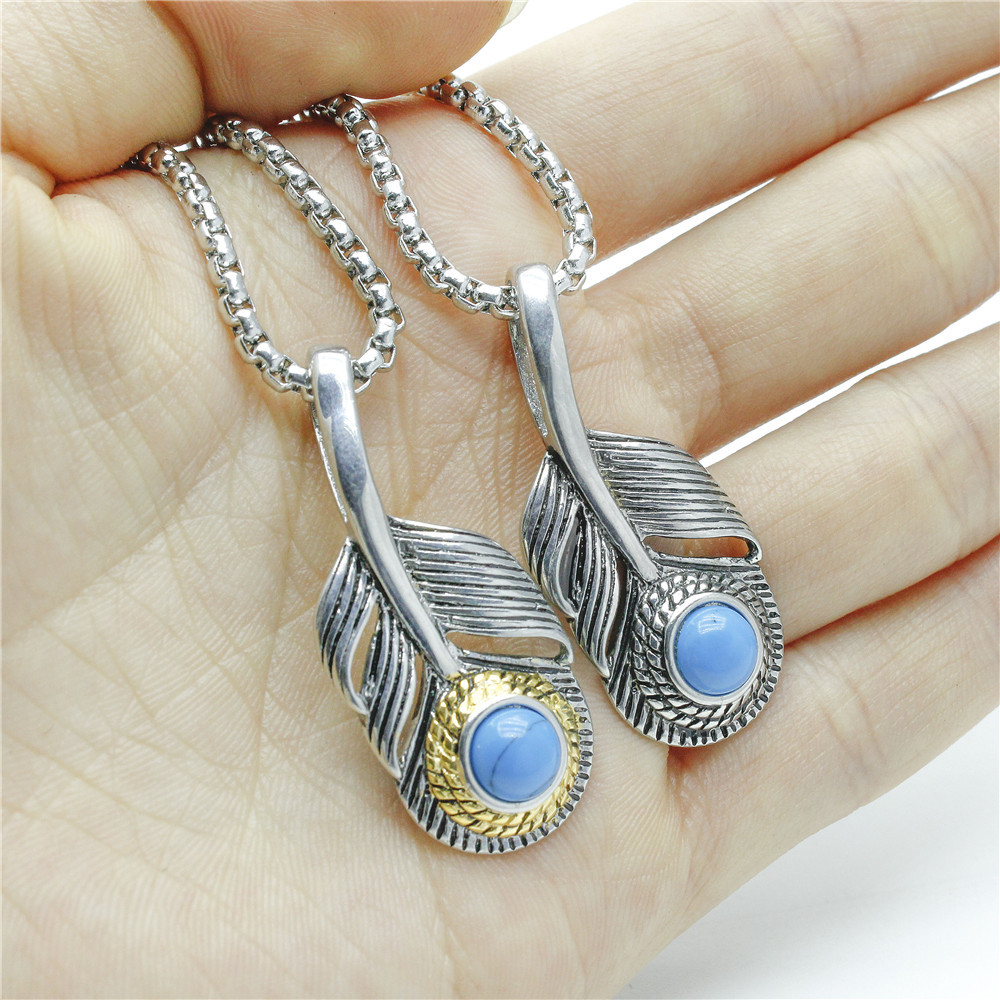 Nuovo ciondolo alla moda Punk Rock Gojo Series con piuma turchese e set in acciaio al titanio_voghion.com