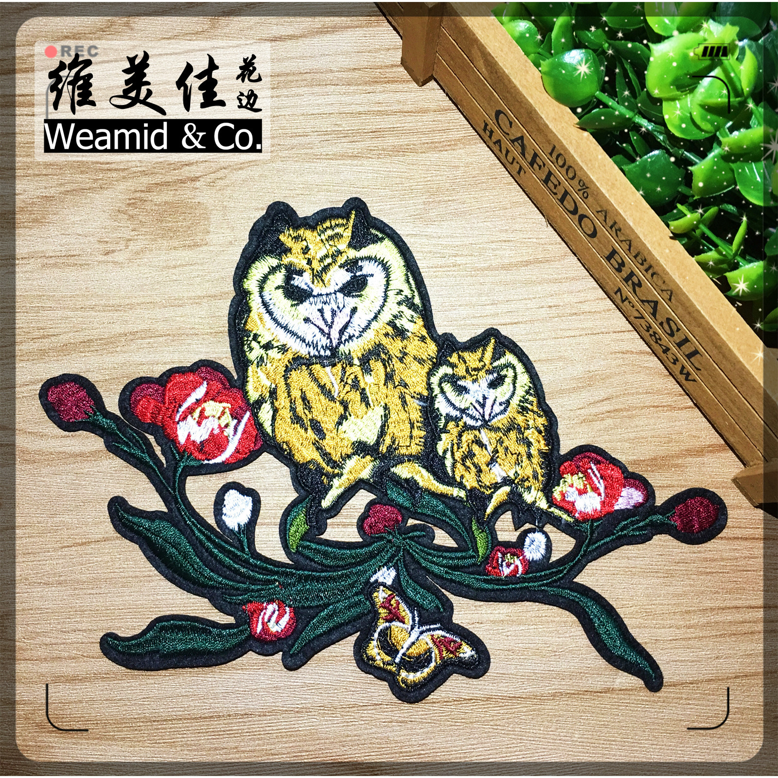 厂家直销 维美佳水溶蕾丝绣花边 彩色涤光刺绣猫头鹰布贴花补丁