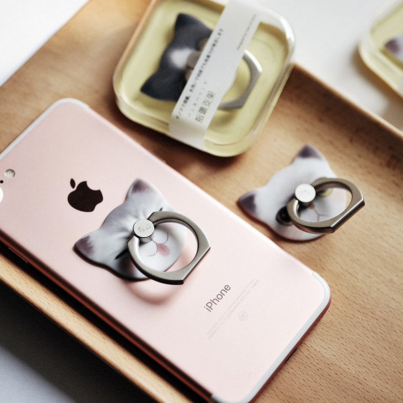 热卖新品冇心也喵手机指环支架韩国可爱创意懒人指环扣礼品桌面猫