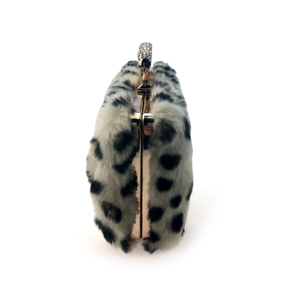 Túi clutch nữ lông giả họa tiết da báo, tay cầm và dây xích, dự tiệc sang trọng — Họa tiết da báo màu mơ, Họa tiết da báo màu camel chi tiết 5