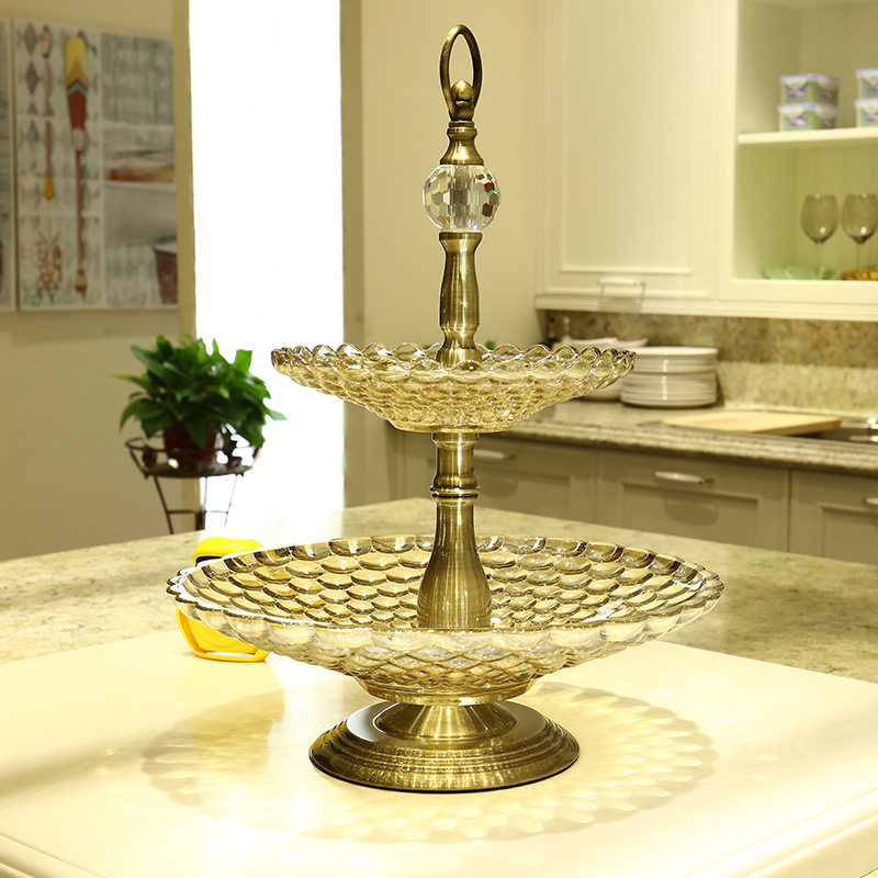 厂家直销 双层珠点水果盘 创意摆件家居日用品 装饰器皿一件代发