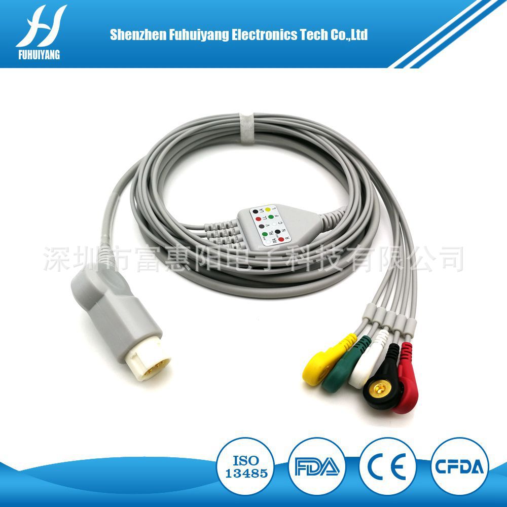 兼容飞力普12针5导心电导联线 监护仪ECG心电扣子线