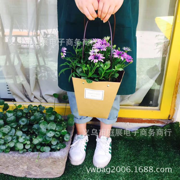 花草盆景包装袋 盆景手提袋梯型鲜花包装袋 植物盆栽包装袋 现货