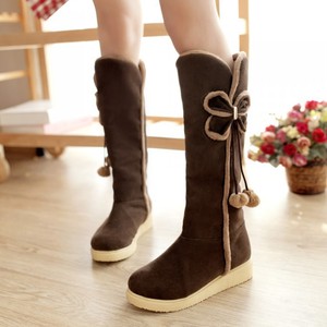 Autumn and winter， knee boots， Plush butterfly knots， snowy boots， high boots， high boots， flat-soled boots